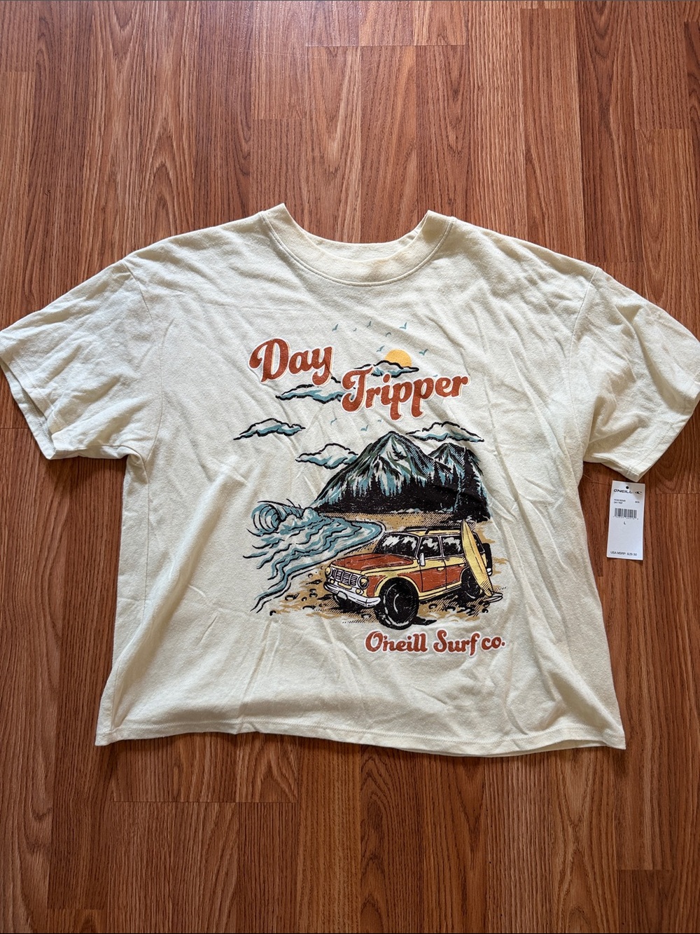 O'Neill Day Tripper Graphic Tee in Cream with Orange Accents